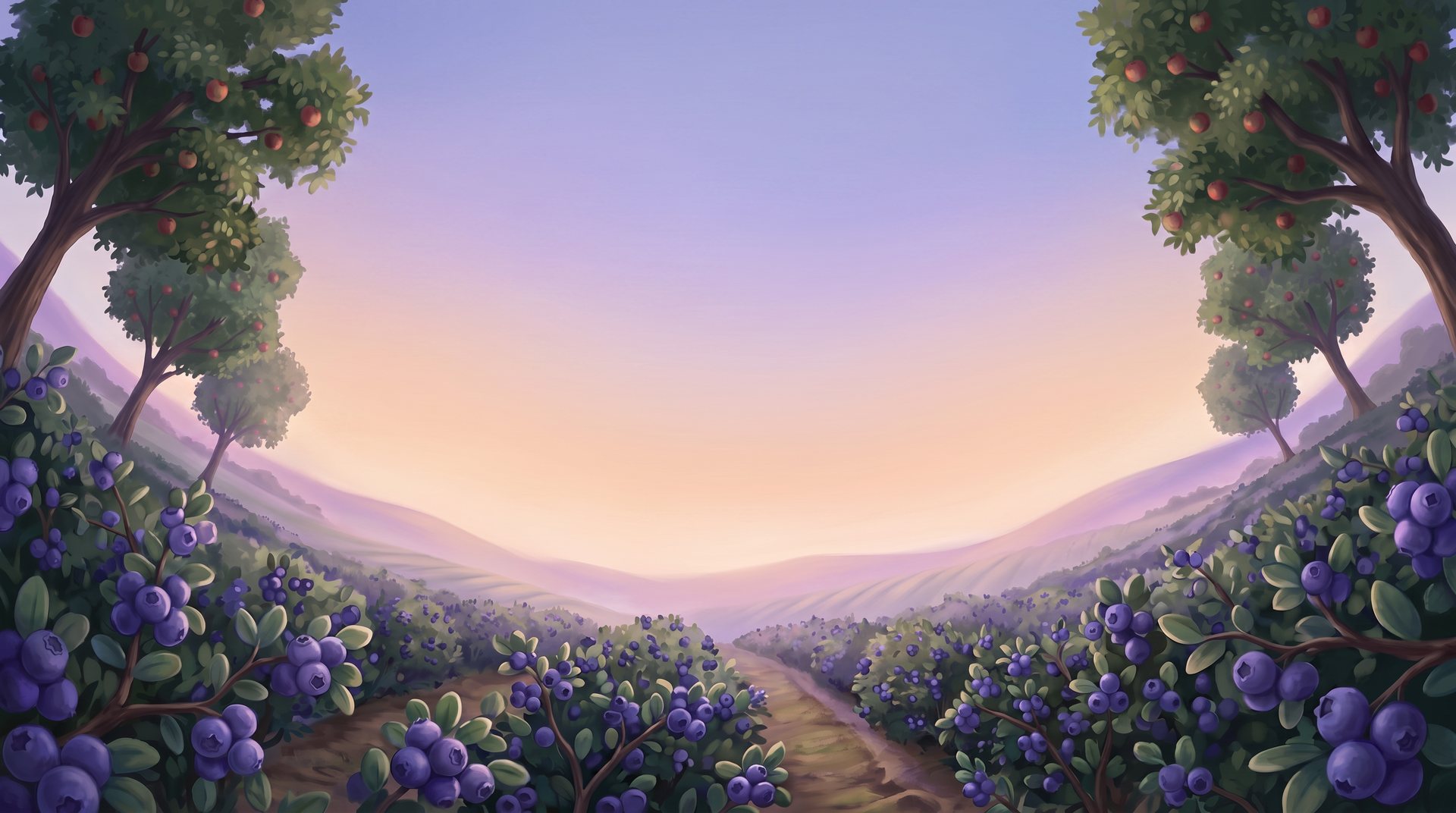 Campo de arándanos del sur al atardecer